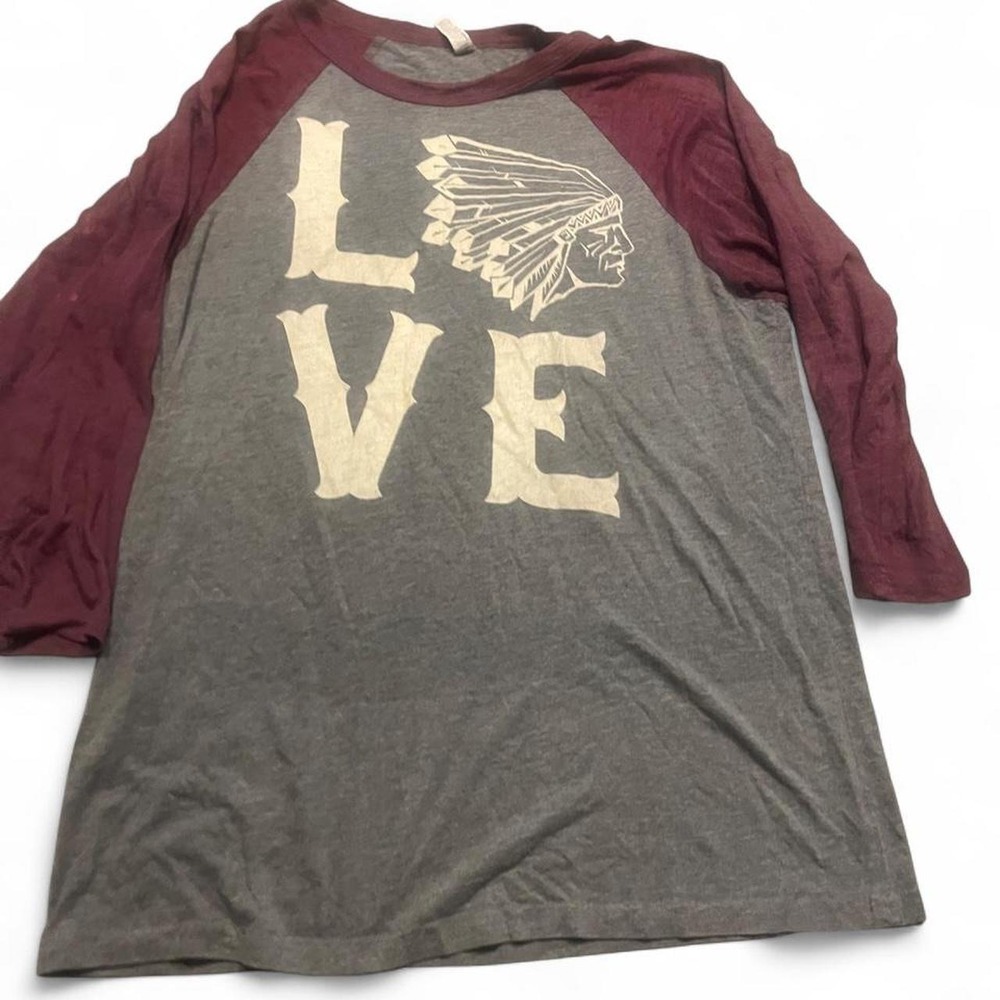 Gray and burgundy long sleeve tee with white